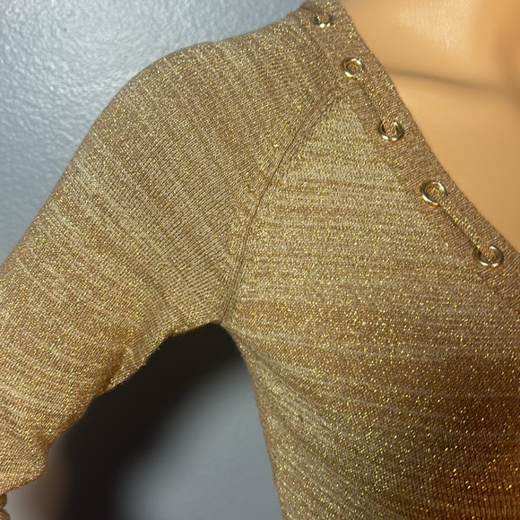 Cache Gold Metallic Shimmer Vneck Long Sleeve Sweater - Picture 3 of 6